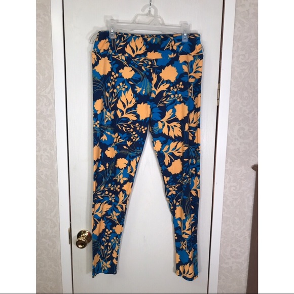 LuLaRoe TC Tall & Curvy blue and yellow leggings - Picture 1 of 3